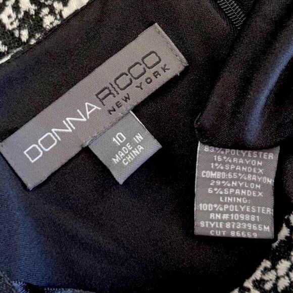 Donna Ricco Cap Sleeve Ruched Waist Sheath Dress Stretch Size 10 Black Abstract - Picture 16 of 16